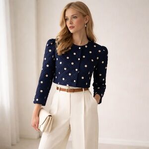 Maggy London Silk Cropped Pearl Print Blazer